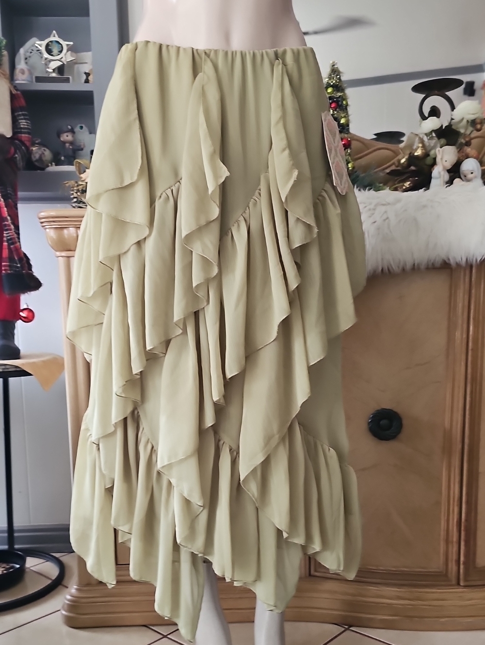 Womens Ruffled Midi Skirt - Sage Green